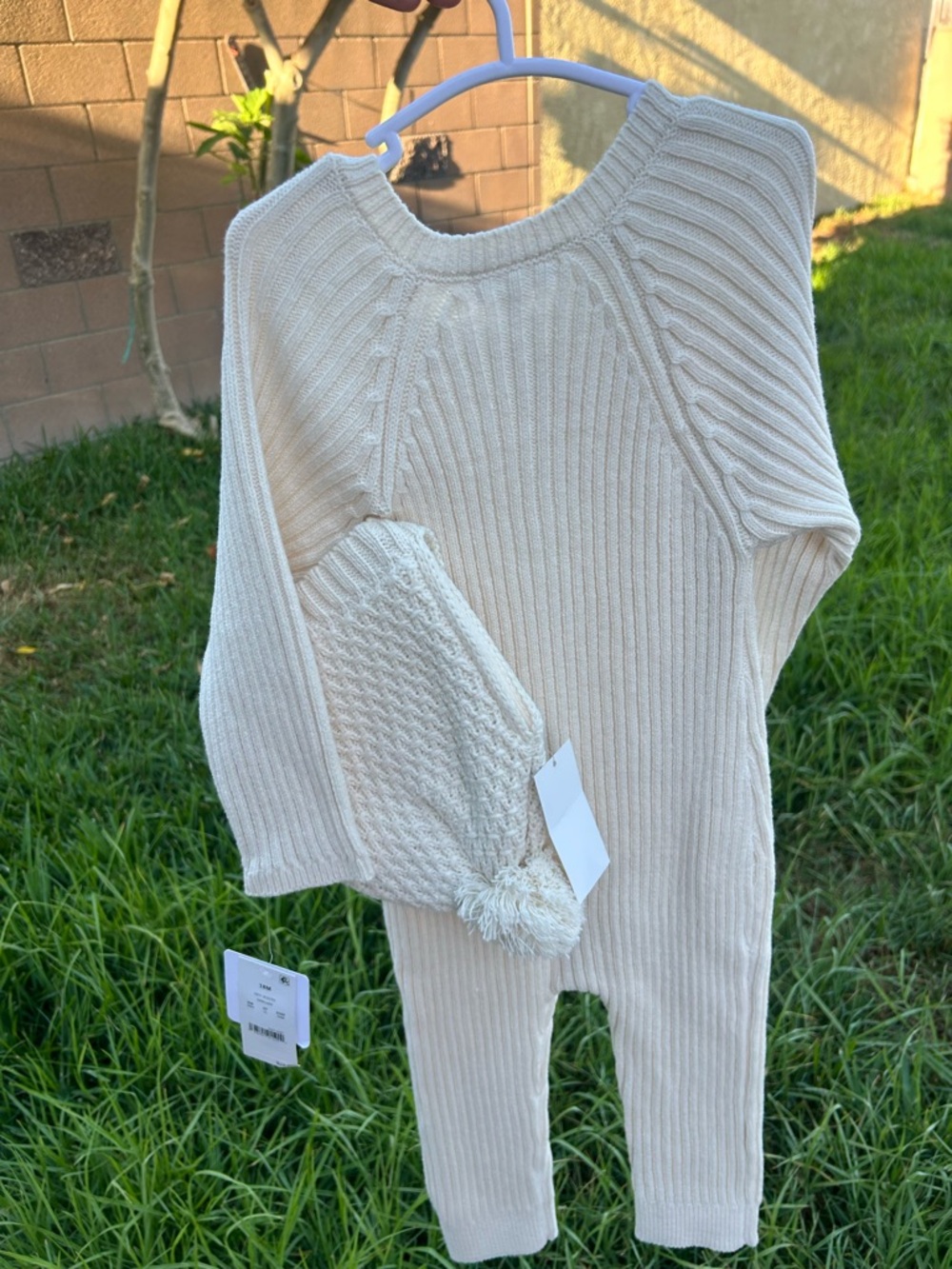 Cream Ribbed Button-Front Knit Romper - Picture 3 of 9